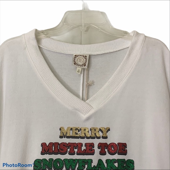 TrueSelf Sweater Holiday Christmas Glitter V-Neck - Picture 3 of 14